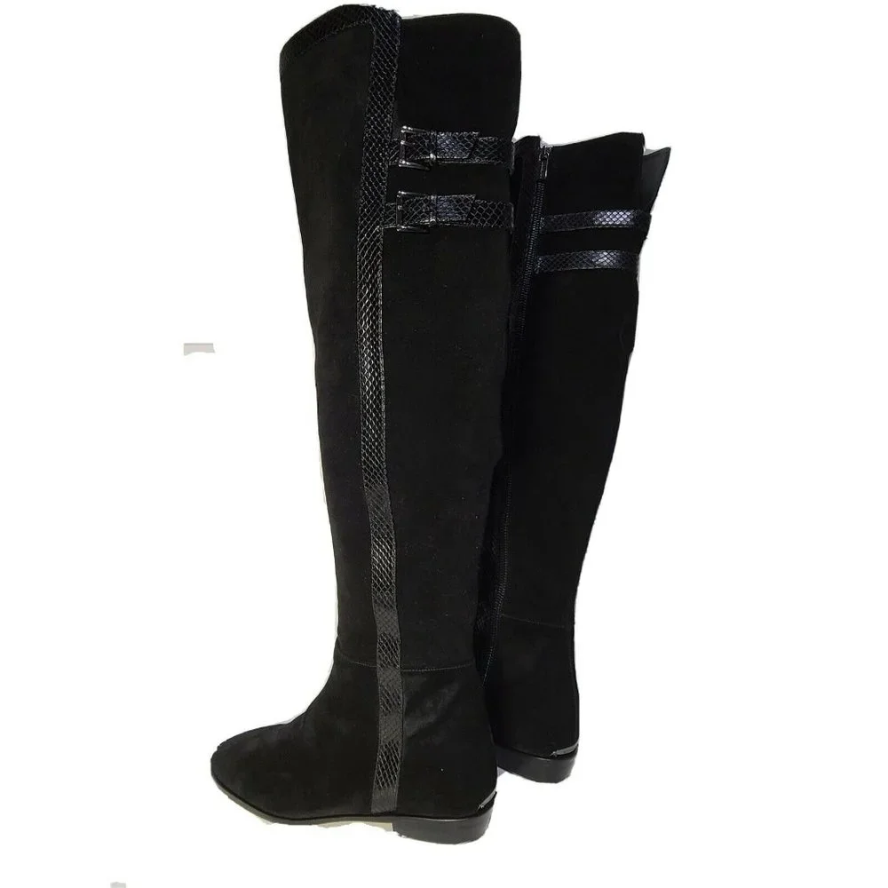 Michael Kors Womens boots OTK Over the Knee black Suede snake trim flat sz 7.5